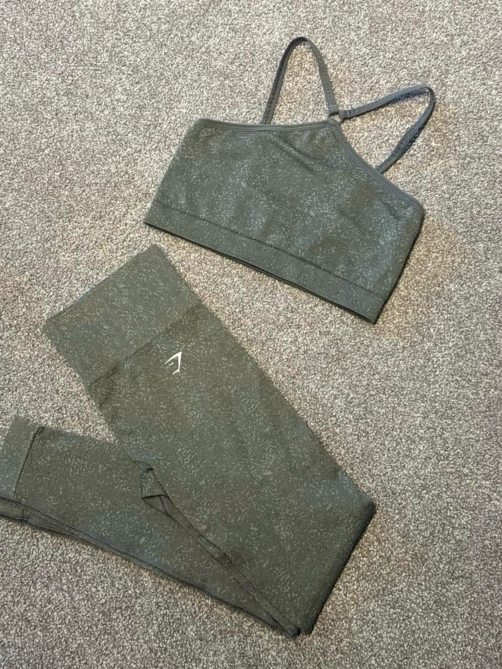 Gymshark Olive Green Shimmer Leggings and Strappy Sports Bra Set